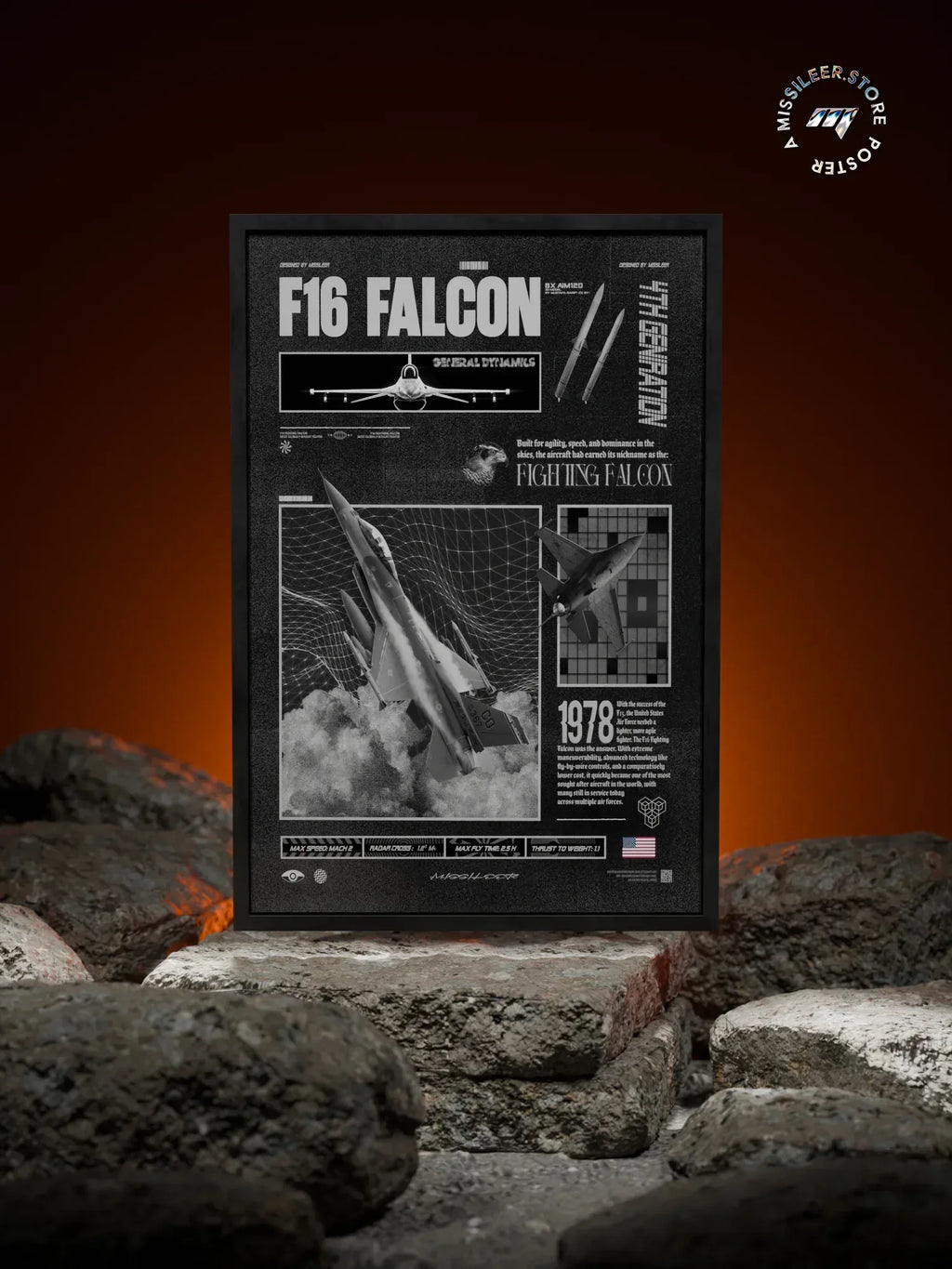 F16 Falcon Brutalism Premium Matte Poster - Missileer Posters