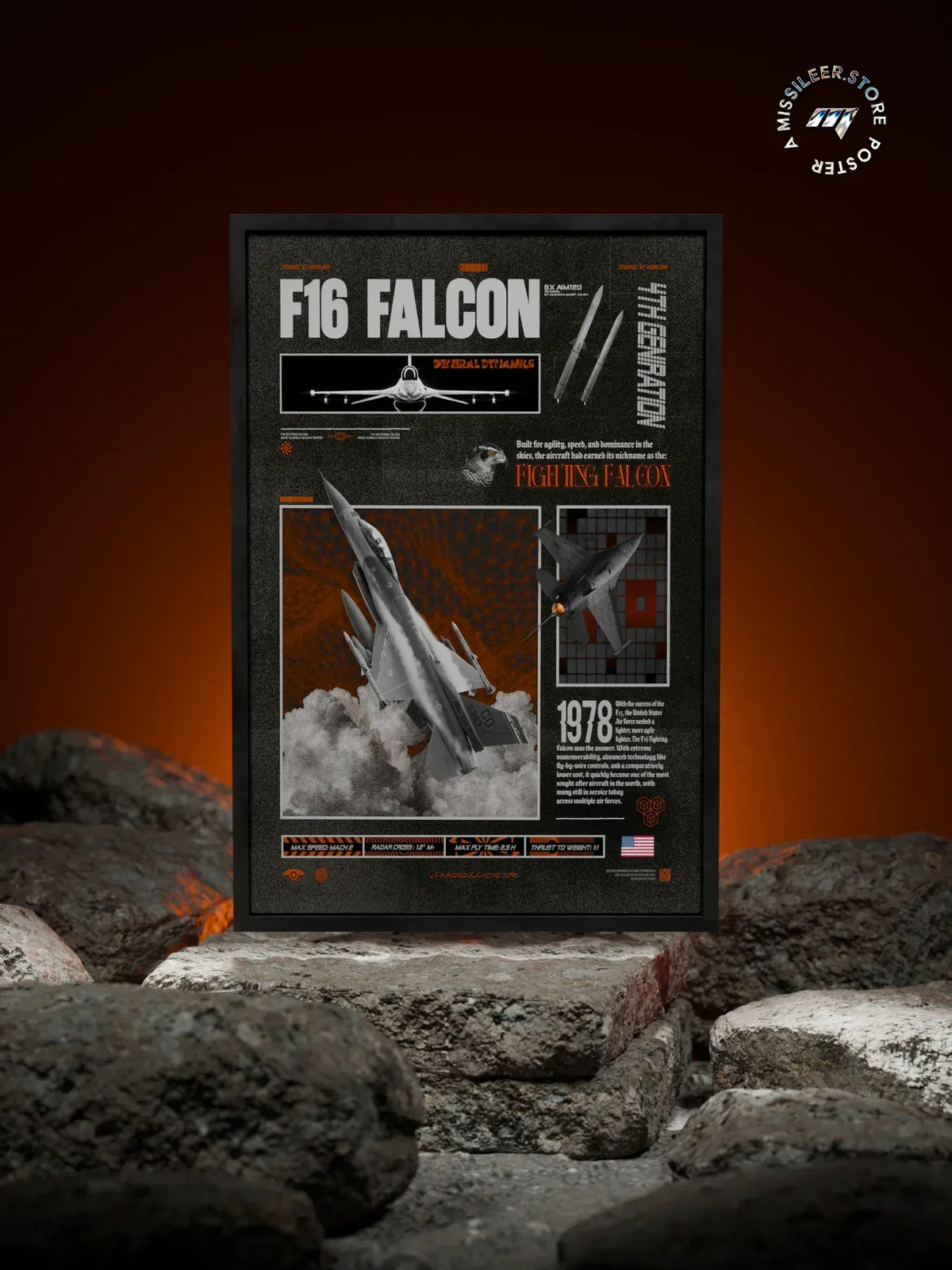 F16 Falcon Brutalism Premium Matte Poster - Missileer Posters
